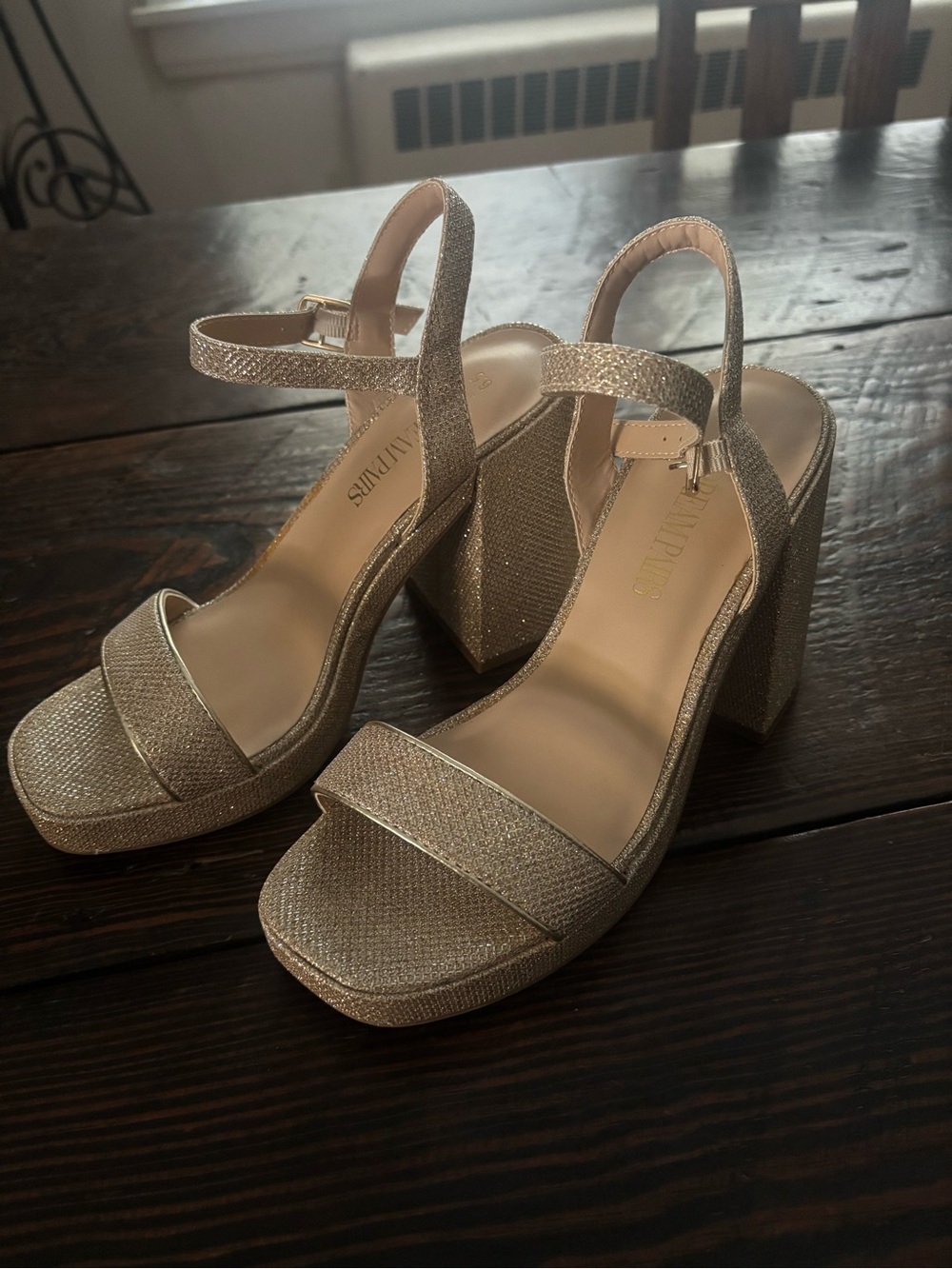 Dream Pairs Metallic Gold Block Heel Sandals